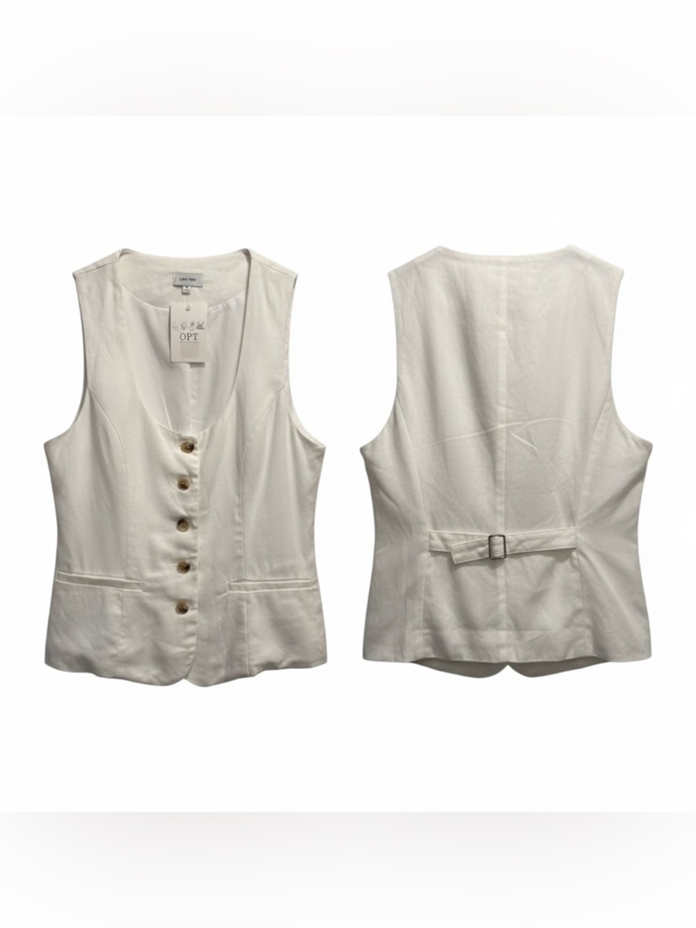 Love Tree Cream Button-Front Sleeveless Vest